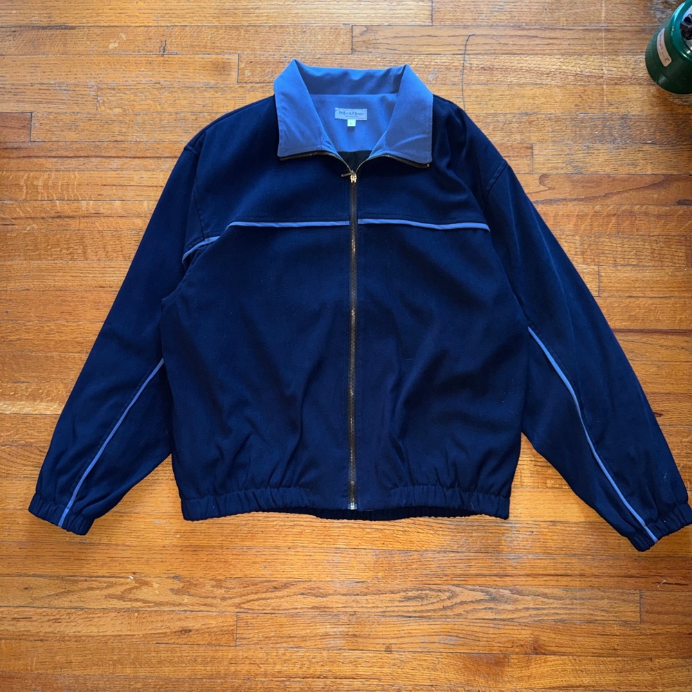 Bullock & Jones Mens Navy Blue Full Zip Jacket Contrast Piping Large